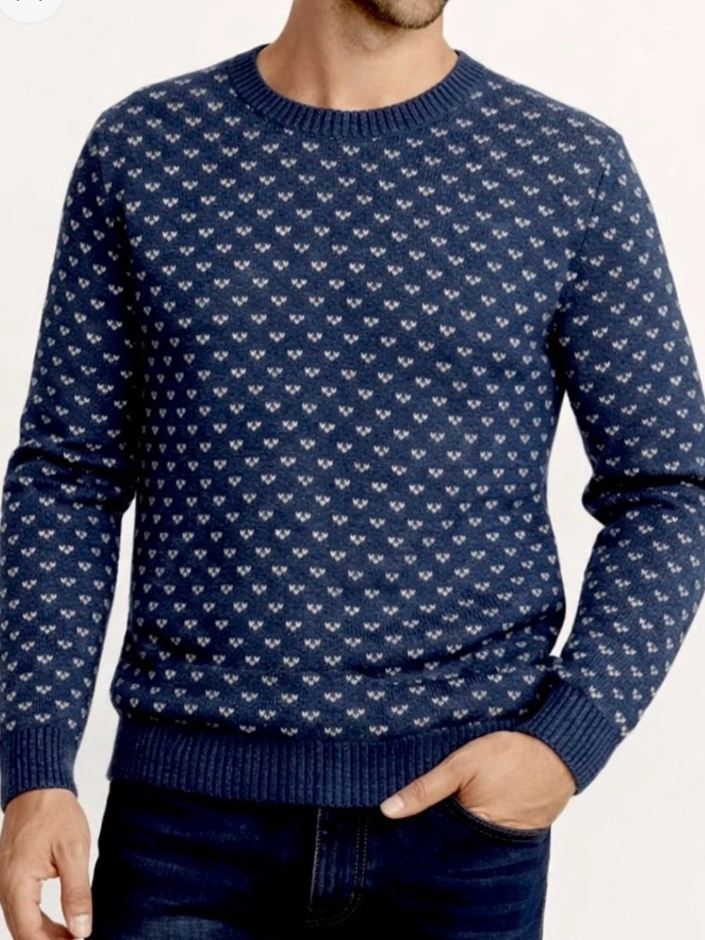 Marine Layer Men's Large Nicholas Crewneck Birds Eye Jacquard Sweater Navy Blue